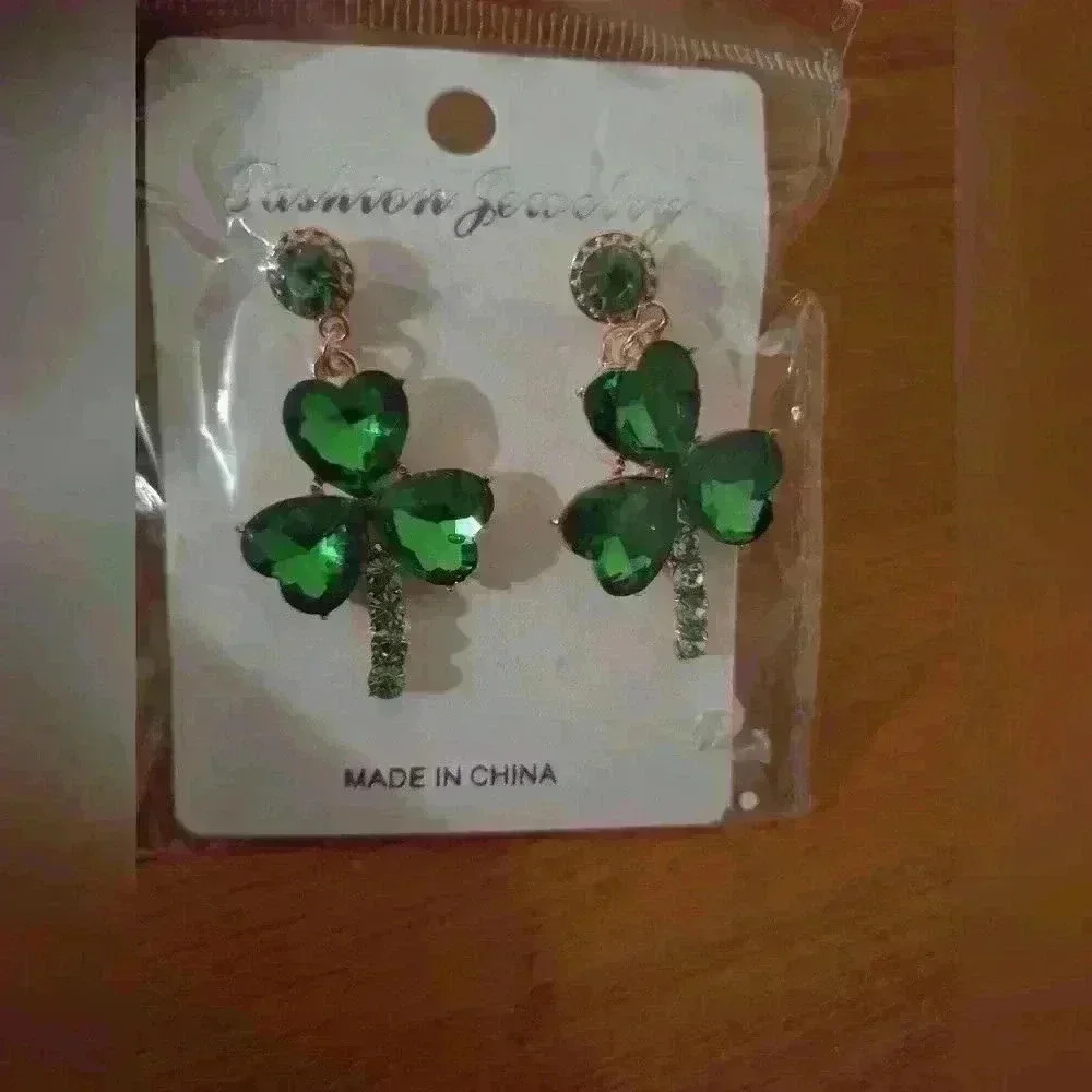 Shamrock Gem Earrings St.Patricks Day Glamorous Dangling Earrings Classic Womens